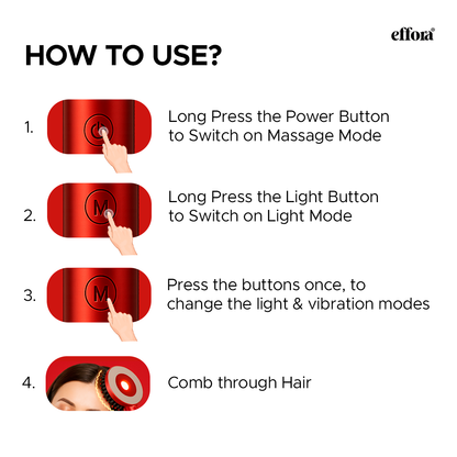 Effora's 3-1 Red Light Therapy Scalp Massager | 6 Months Warranty